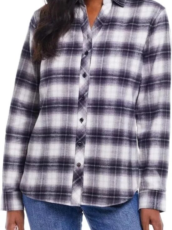 Original Weatherproof Vintage Tops - Original Weatherproof Vintage Women's Flannel Long Sleeve Shirt, Blue, Size XL